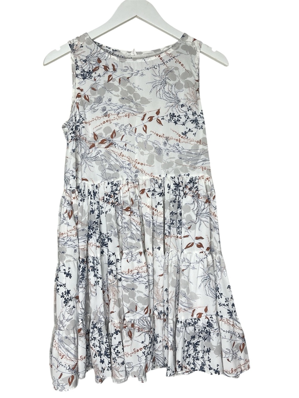 Cottagecore MOGUJIA Ivory Floral Tiered Skater Dress Small Scoop Neck Summer